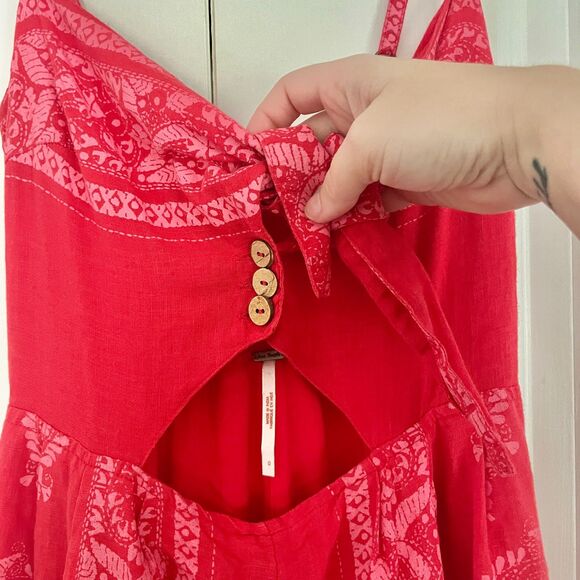 Free People Feel The Sun Jumpsuit Red Paisley Linen Wide Leg Size 0 Orig. $148 - Picture 5 of 10